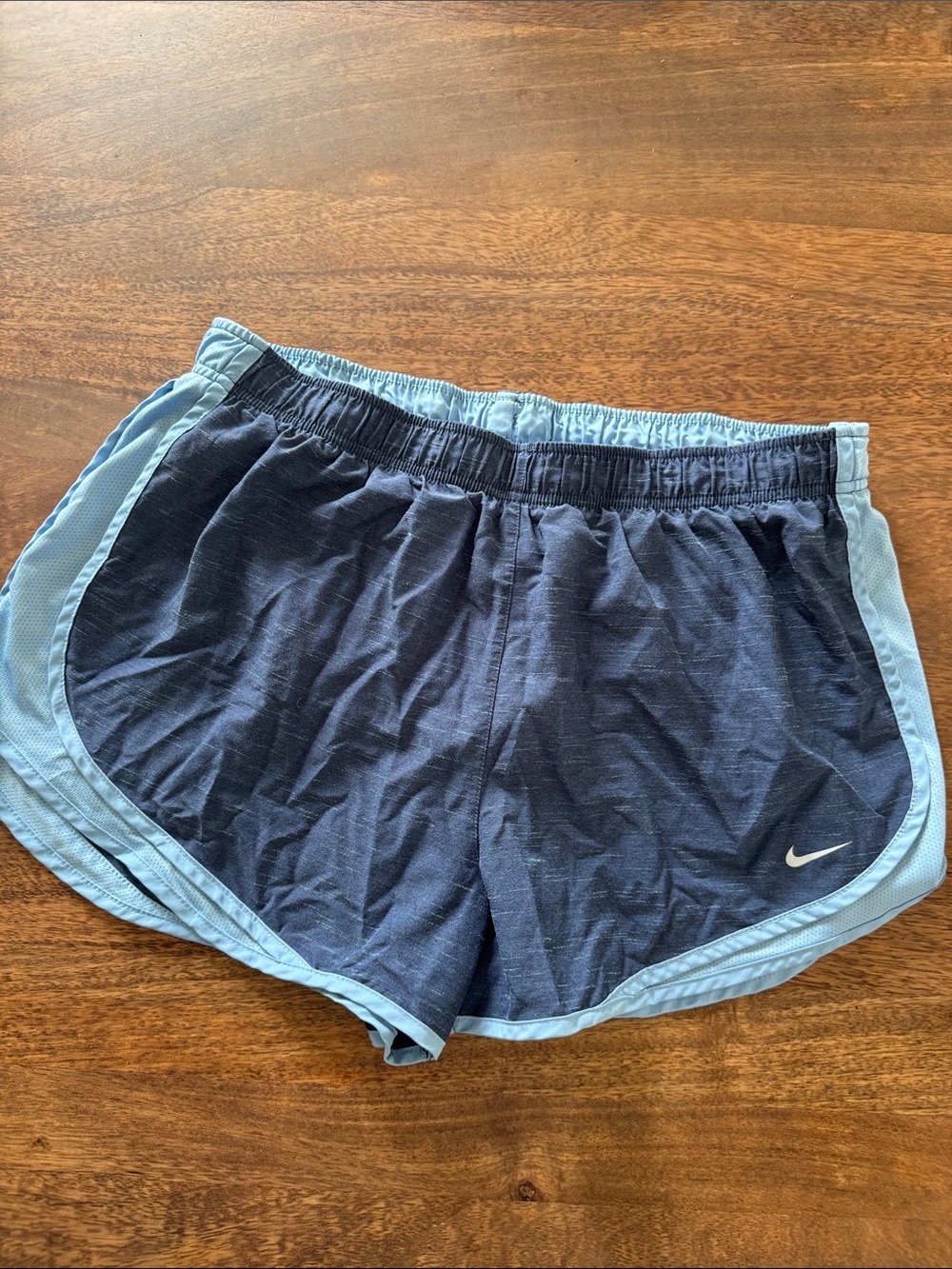 Nike Women's Dark Blue Athletic Shorts with Light Blue Trim
